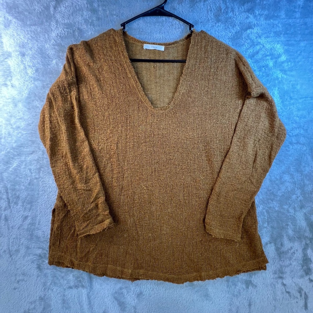 Lush Large Mustard Yellow Textured Knit Oversized Sweater Raw Hem Grunge Slouchy